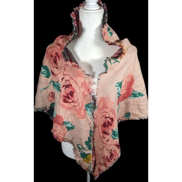 Candies Reversible Plaid And Pink Floral Triangle Shawl - Picture 2 of 7
